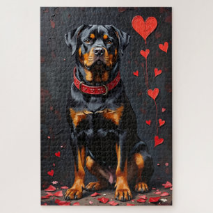 Rottweiler-Hund Valentinstag Herz-Halsband Kunst Puzzle