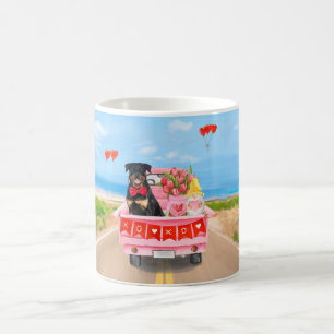 Rottweiler-Hund Valentinstag Lastwagen Herzen Kaffeetasse