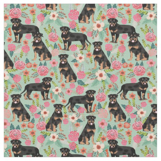 Rottweiler Hund Vintage Blumenzwerge Stoff (Nahaufnahme)