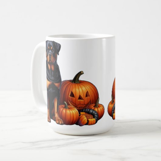 Rottweiler Hund von Halloween Pumpkins sitzend Kaffeetasse (Vorderseite Links)