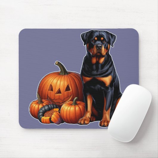 Rottweiler Hund von Halloween Pumpkins sitzend Mousepad (Mit Mouse)