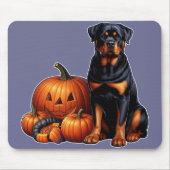 Rottweiler Hund von Halloween Pumpkins sitzend Mousepad (Vorne)