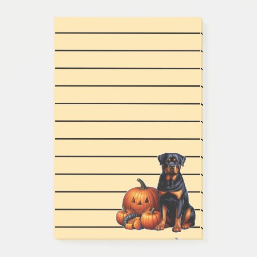 Rottweiler Hund von Halloween Pumpkins sitzend Post-it Klebezettel (Vorderseite)
