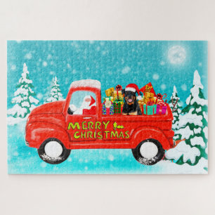 Rottweiler-Hund-Weihnachten-Santa-Lieferwagen Puzzle
