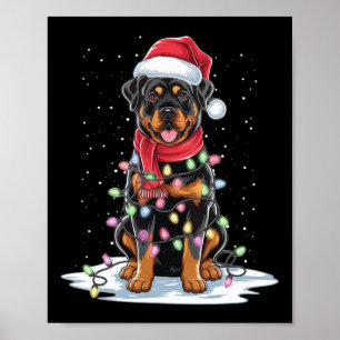 Rottweiler Hund Weihnachtsmannmütze Weihnachtsbaum Poster