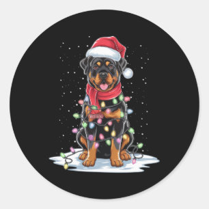 Rottweiler Hund Weihnachtsmannmütze Weihnachtsbaum Runder Aufkleber