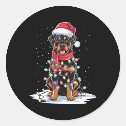 Rottweiler Hund Weihnachtsmannmütze Weihnachtsbaum Runder Aufkleber (Vorderseite)