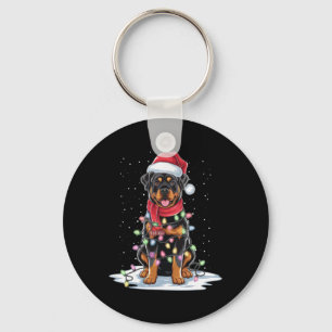 Rottweiler Hund Weihnachtsmannmütze Weihnachtsbaum Schlüsselanhänger
