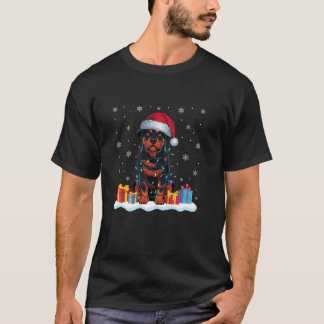 Rottweiler Hund Weihnachtsmannmütze Weihnachtsbaum T-Shirt
