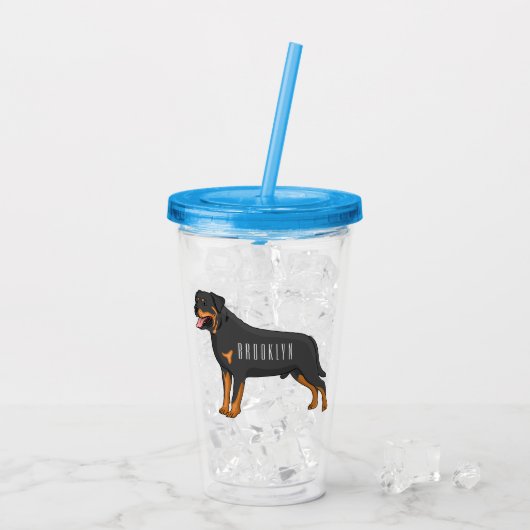 Rottweiler Hunde Cartoon Illustration Acryltrinkbecher (Rückseite Ice)