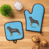 Rottweiler Hunde Cartoon Illustration Ofenhandschuh & Topflappen-Set (Oben Unten)