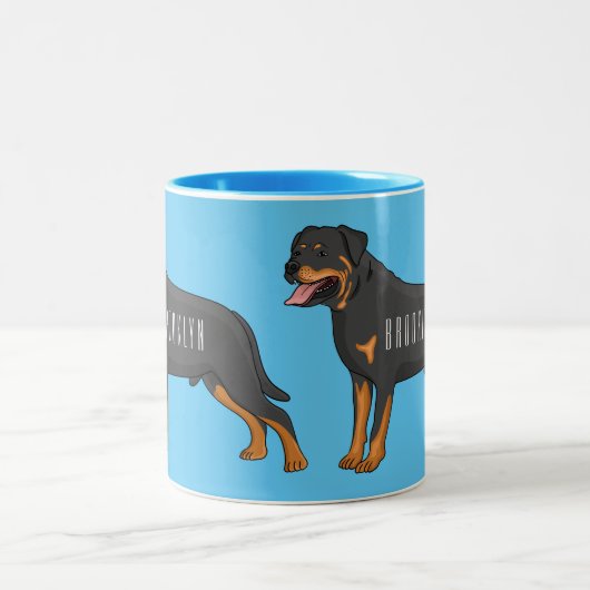 Rottweiler Hunde Cartoon Illustration Zweifarbige Tasse (Mittel)