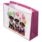 Rottweiler Hunde im Karneval Große Geschenktüte (Rückseite Schrägansicht)