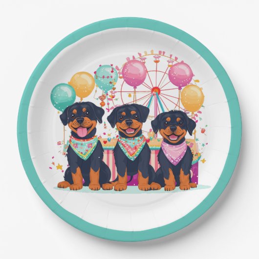 Rottweiler Hunde im Karneval Pappteller (Vorderseite)