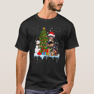 Rottweiler Hunde Kostüm Santa Lights Hat in Schnee T-Shirt