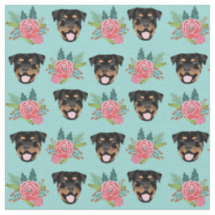 Rottweiler-Hunde, Minze und rosa Blüten Stoff