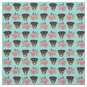 Rottweiler-Hunde, Minze und rosa Blüten Stoff (Muster)