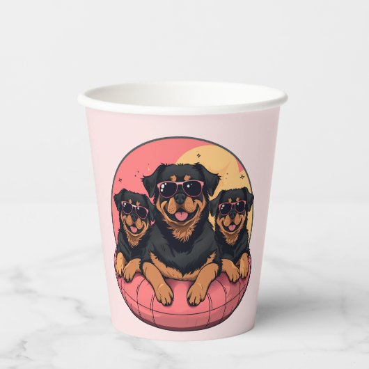 Rottweiler Hunde Sommer Pool Flolows Pappbecher (Vorderseite)