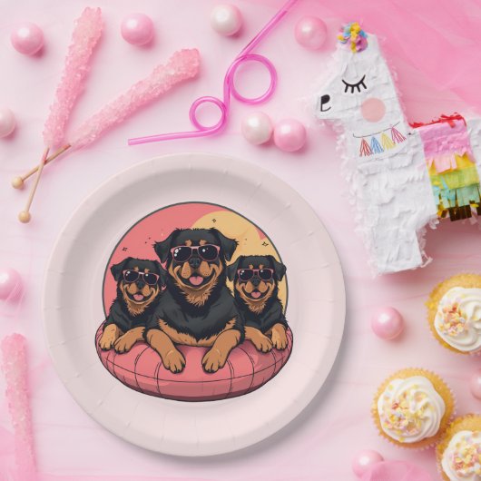 Rottweiler Hunde Sommer Pool Flolows Pappteller (Party)