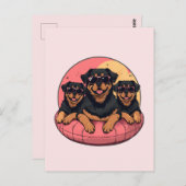 Rottweiler Hunde Sommer Pool Flolows Postkarte (Vorne/Hinten)