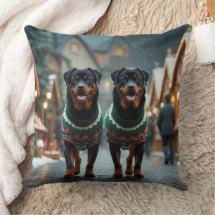 Rottweiler Hunde Weihnachten Schnee Feiertag Kissen