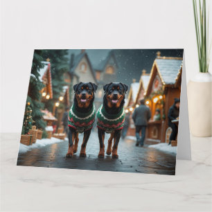 Rottweiler Hunde Weihnachtsschneeurlaub Karte