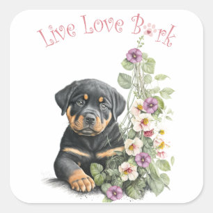 Rottweiler-Hundemutter-Blumen Quadratischer Aufkleber