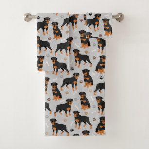 Rottweiler Hundenknochen und Pfoten Badetuch Set