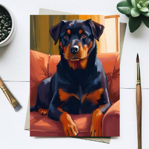 Rottweiler-Hundeporträt Haustiermalerei Aquarell Postkarte
