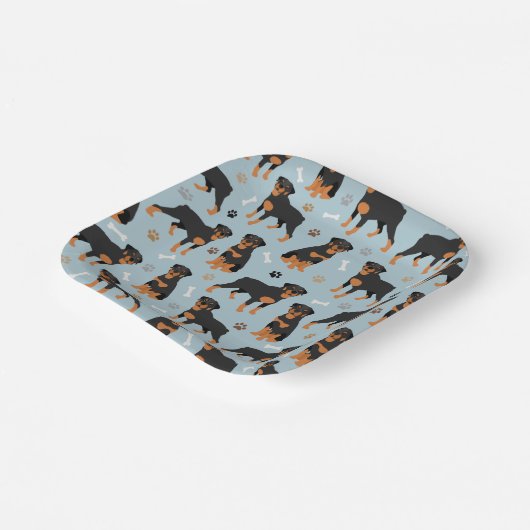 Rottweiler Hundknochen und Paws Pappteller (Gewinkelt)