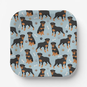 Rottweiler Hundknochen und Paws Pappteller