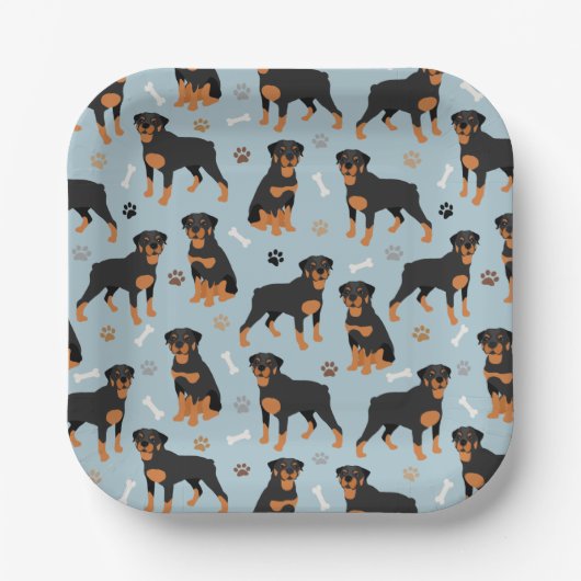 Rottweiler Hundknochen und Paws Pappteller (Vorderseite)