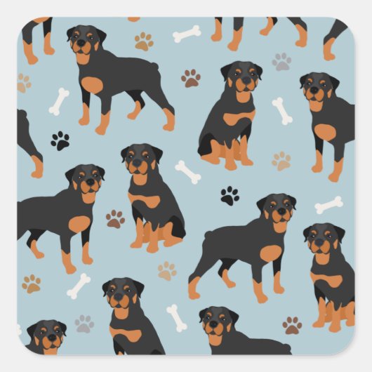 Rottweiler Hundknochen und Paws Quadratischer Aufkleber (Vorderseite)