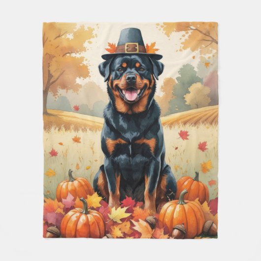 Rottweiler im Herbst hinterlässt Erntedank Art Fleecedecke (Vorderseite)
