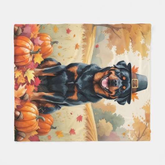 Rottweiler im Herbst hinterlässt Erntedank Art Fleecedecke (Vorderseite (Horizontal))