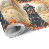 Rottweiler im Herbst hinterlässt Erntedank Art Geschenkpapier (Rolleneckpunkt)