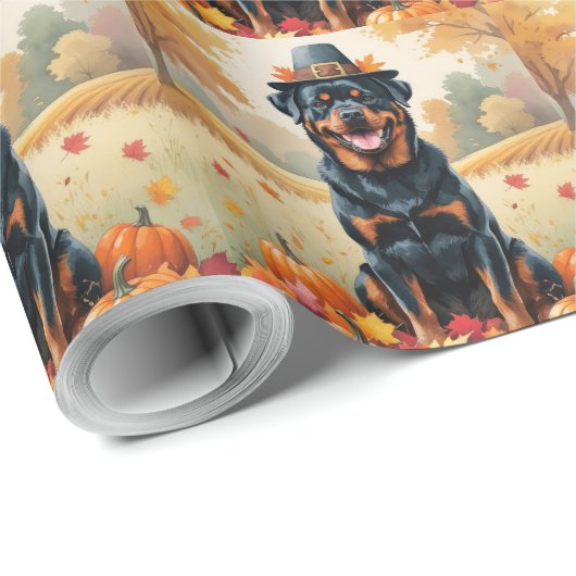 Rottweiler im Herbst hinterlässt Erntedank Art Geschenkpapier (Rolleneckpunkt)