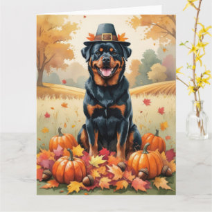 Rottweiler im Herbst hinterlässt Erntedank Art Karte