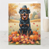 Rottweiler im Herbst hinterlässt Erntedank Art Karte (Vorderseite)