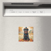 Rottweiler im Herbst hinterlässt Erntedank Art Magnet (In Situ (Geschirrspüler))