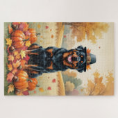 Rottweiler im Herbst hinterlässt Erntedank Art Puzzle (Horizontal)