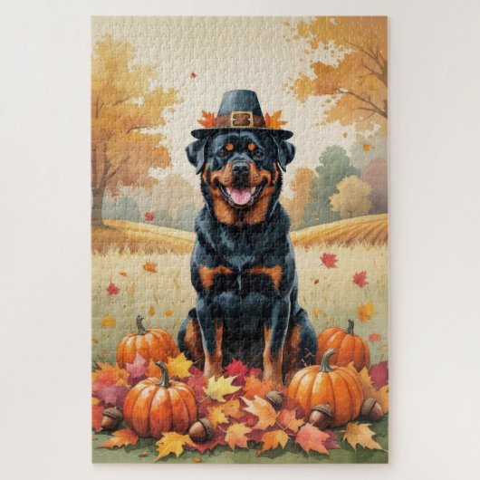 Rottweiler im Herbst hinterlässt Erntedank Art Puzzle (Vertikal)