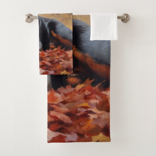 Rottweiler im Herbst Leaves Fall Inspiriert Badhandtuch Set (Insitu)