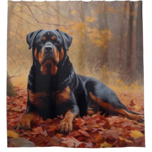 Rottweiler im Herbst Leaves Fall Inspiriert Duschvorhang (Vorderseite)