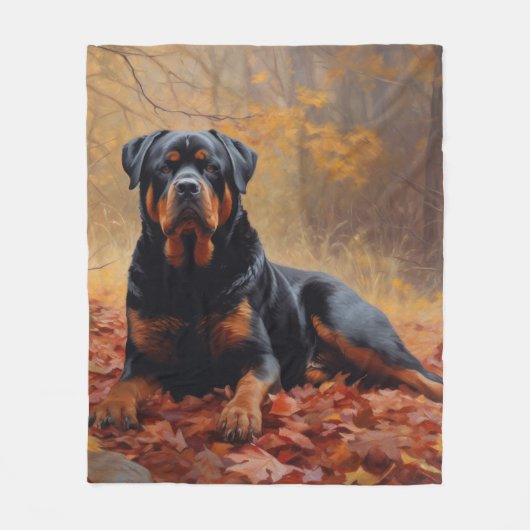 Rottweiler im Herbst Leaves Fall Inspiriert Fleecedecke (Vorderseite)