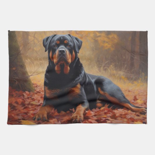 Rottweiler im Herbst Leaves Fall Inspiriert Geschirrtuch (Horizontal)