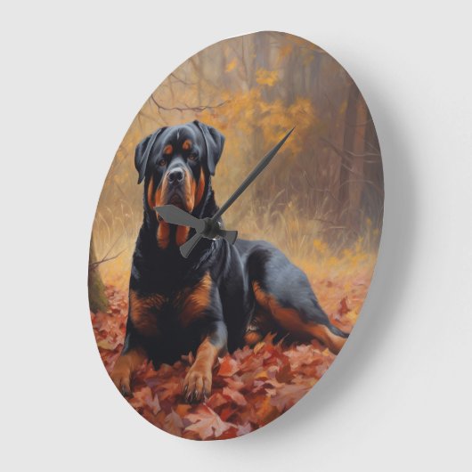 Rottweiler im Herbst Leaves Fall Inspiriert Große Wanduhr (Winkel)