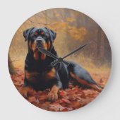 Rottweiler im Herbst Leaves Fall Inspiriert Große Wanduhr (Vorderseite)