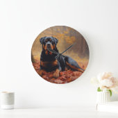 Rottweiler im Herbst Leaves Fall Inspiriert Große Wanduhr (Zuhause)