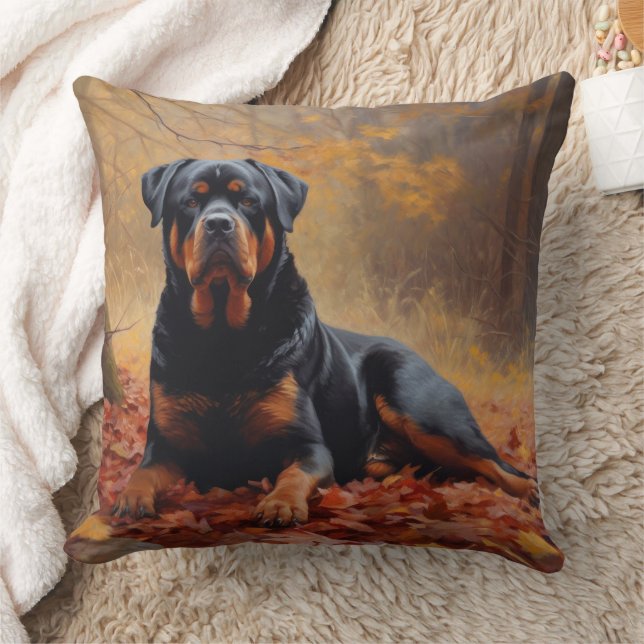 Rottweiler im Herbst Leaves Fall Inspiriert Kissen (Decke)